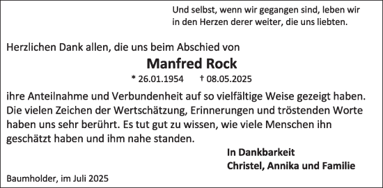 Traueranzeige von Manfred Rock von WochenSpiegel