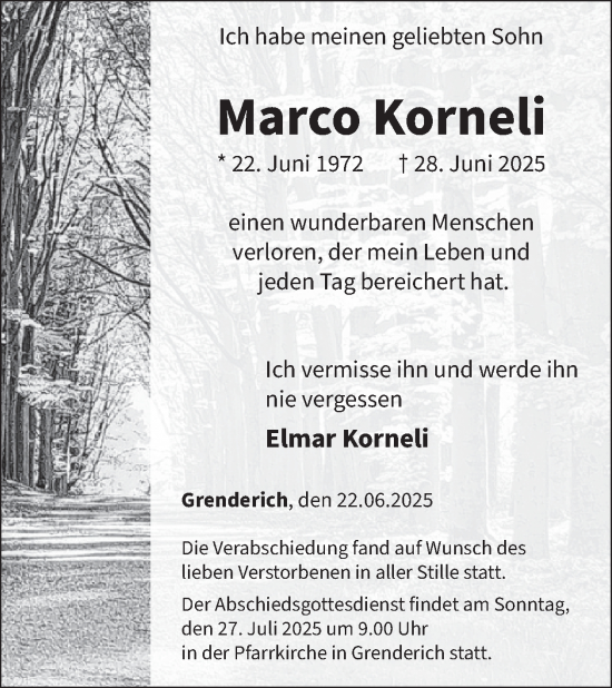 Traueranzeige von Marco Korneli von WochenSpiegel