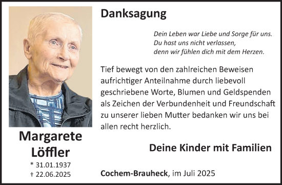 Traueranzeige von Margarete Löffler von WochenSpiegel