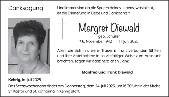 Traueranzeige von Margret Diewald von WochenSpiegel