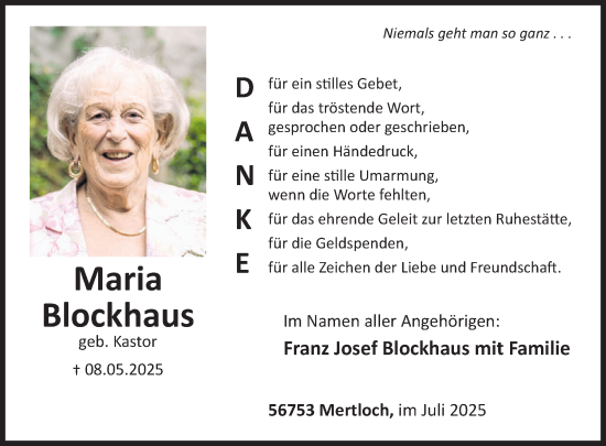 Traueranzeige von Maria Blockhaus von WochenSpiegel