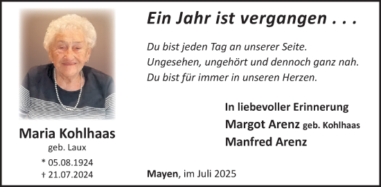 Traueranzeige von Maria Kohlhaas von WochenSpiegel