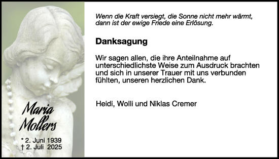 Traueranzeige von Maria Mollers von WochenSpiegel