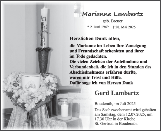 Traueranzeige von Marianne Lambertz von WochenSpiegel