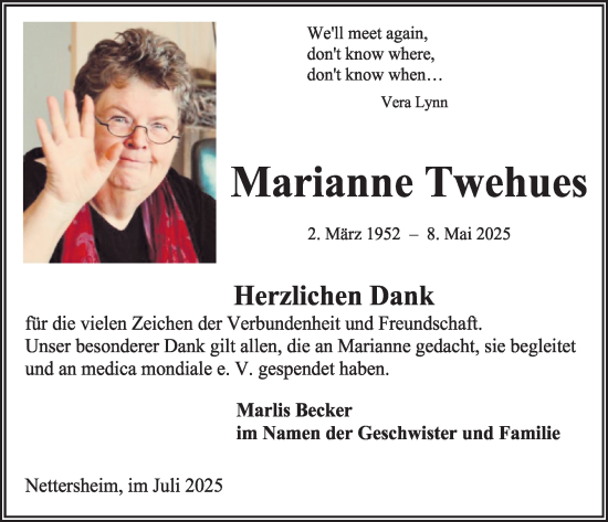 Traueranzeige von Marianne Twehues von WochenSpiegel