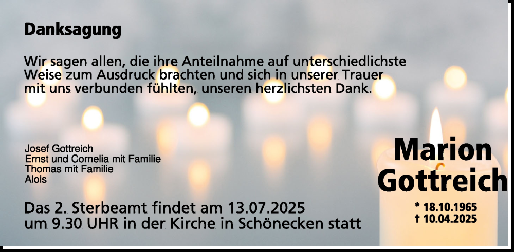  Traueranzeige für Marion Gottreich vom 12.07.2025 aus WochenSpiegel