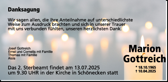 Traueranzeige von Marion Gottreich von WochenSpiegel