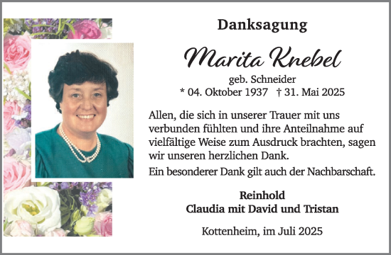 Traueranzeige von Marita Knebel von WochenSpiegel