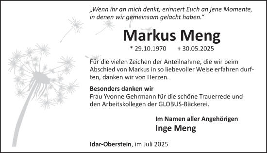 Traueranzeige von Markus Meng von WochenSpiegel