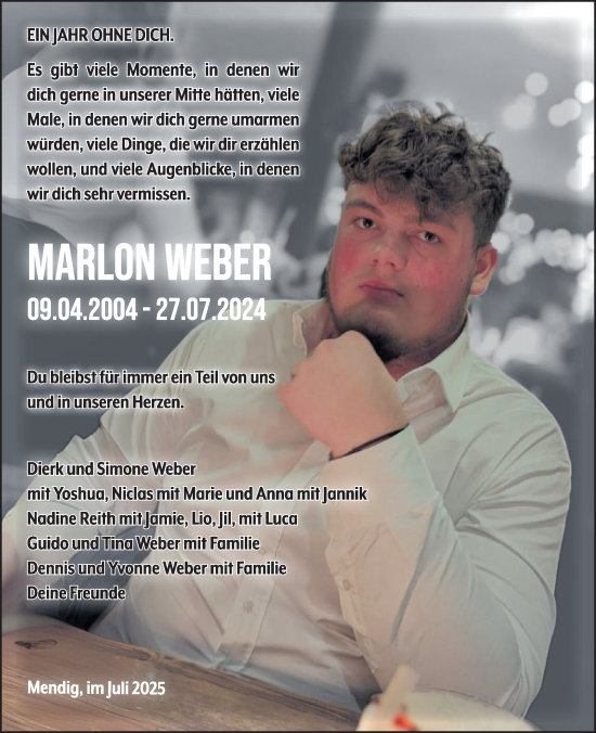 Traueranzeige von Marlon Weber von WochenSpiegel