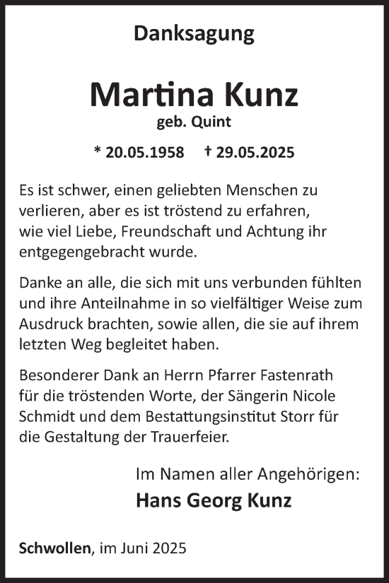 Traueranzeige von Martina Kunz von WochenSpiegel