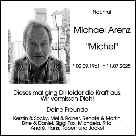 Traueranzeige von Michael Arenz von WochenSpiegel