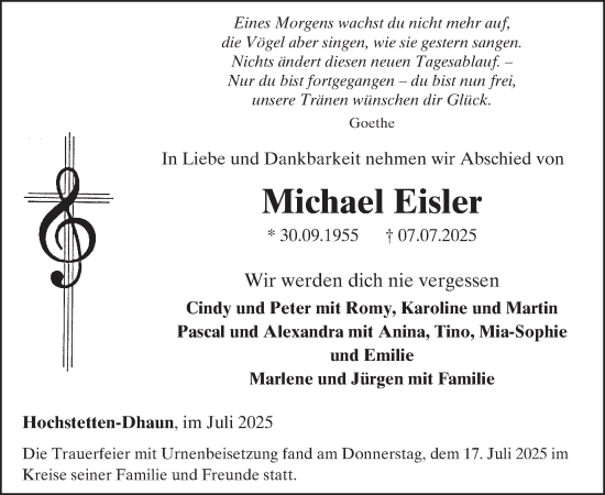 Traueranzeige von Michael Eisler von WochenSpiegel
