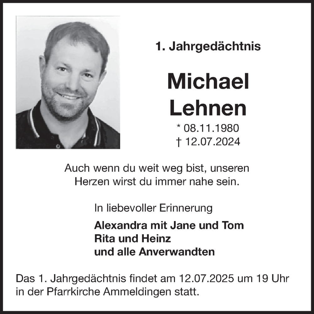  Traueranzeige für Michael Lehnen vom 04.07.2025 aus WochenSpiegel