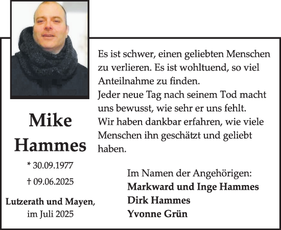 Traueranzeige von Mike Hammes von WochenSpiegel