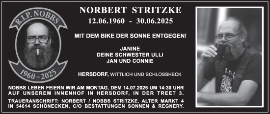 Traueranzeige von Norbert Stritzke von WochenSpiegel