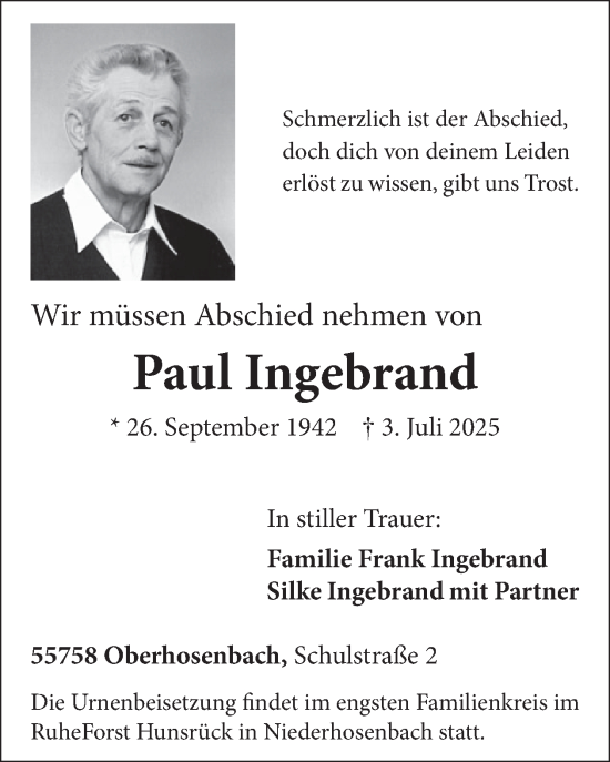 Traueranzeige von Paul Ingebrand von WochenSpiegel