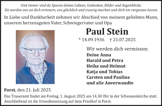 Traueranzeige von Paul Stein von WochenSpiegel