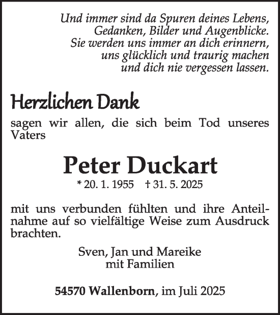 Traueranzeige von Peter Duckart von WochenSpiegel