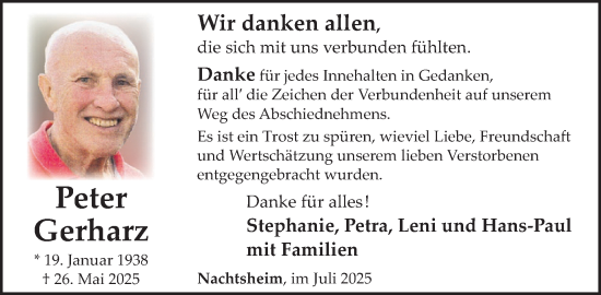 Traueranzeige von Peter Gerharz von WochenSpiegel