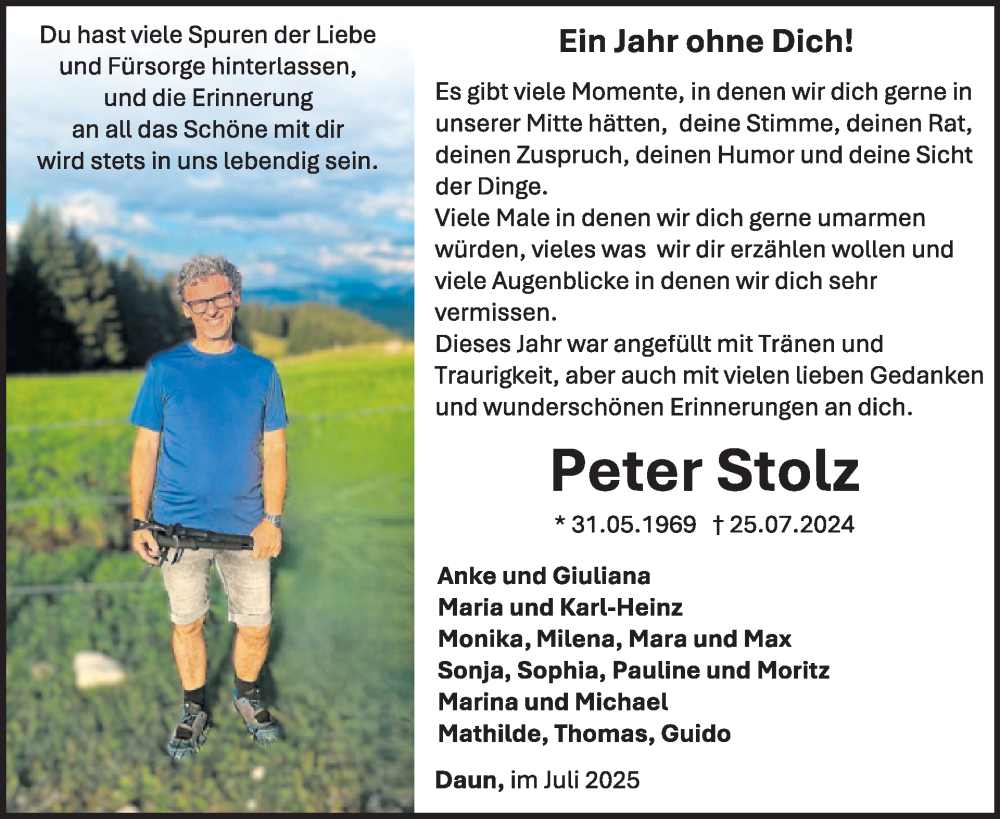  Traueranzeige für Peter Stolz vom 26.07.2025 aus WochenSpiegel