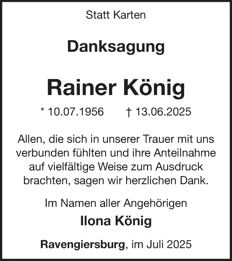  Traueranzeige für Rainer König vom 19.07.2025 aus WochenSpiegel