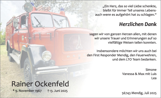 Traueranzeige von Rainer Ockenfeld von WochenSpiegel