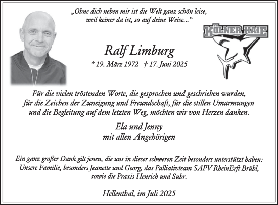 Traueranzeige von Ralf Limburg von WochenSpiegel