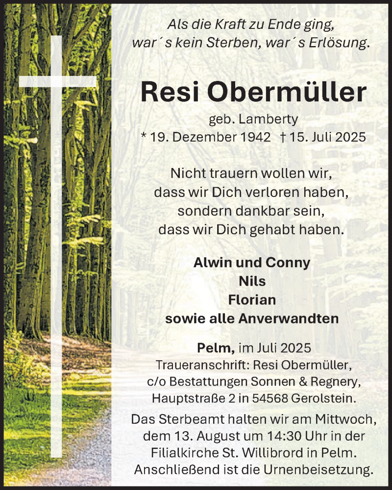  Traueranzeige für Resi Obermüller vom 26.07.2025 aus WochenSpiegel