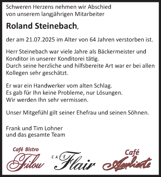 Traueranzeige von Roland Steinebach von WochenSpiegel