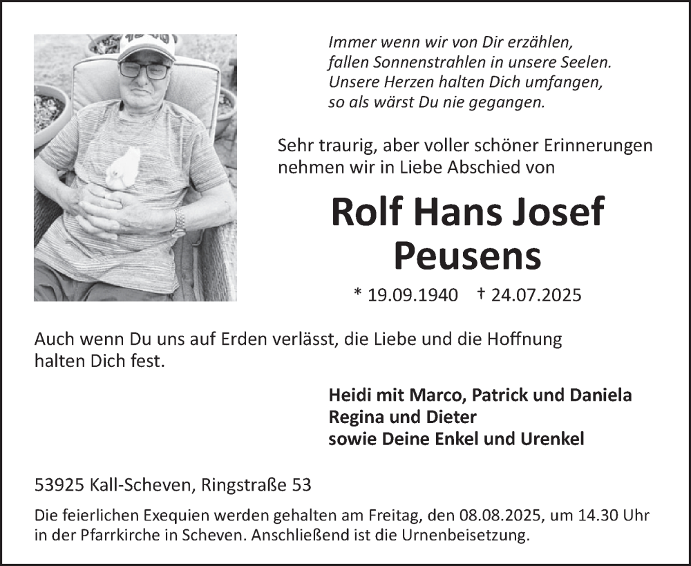  Traueranzeige für Rolf Hans Josef Peusens vom 30.07.2025 aus WochenSpiegel