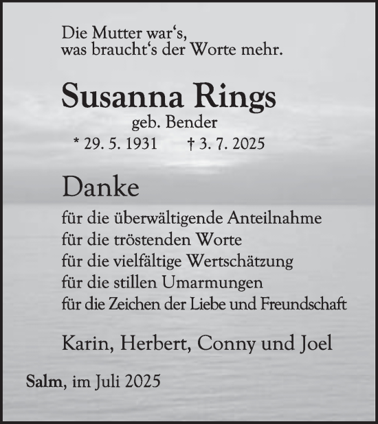 Traueranzeige von Susanna Rings von WochenSpiegel