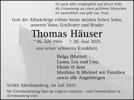 Traueranzeige von Thomas Häuser von WochenSpiegel