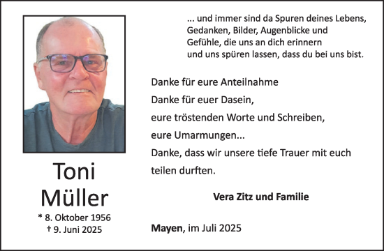 Traueranzeige von Toni Müller von WochenSpiegel