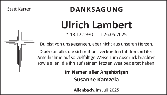 Traueranzeige von Ulrich Lambert von WochenSpiegel