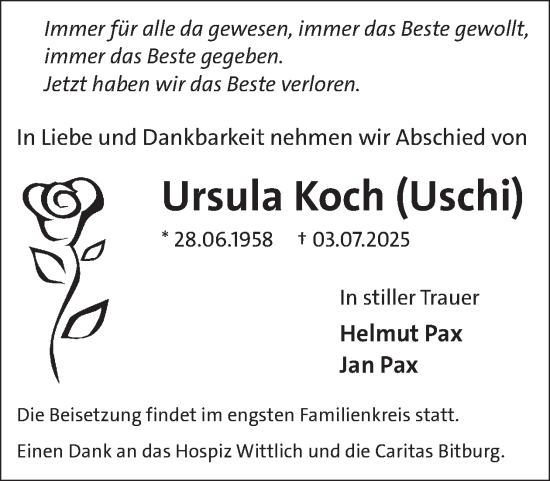 Traueranzeige von Ursula Koch von WochenSpiegel