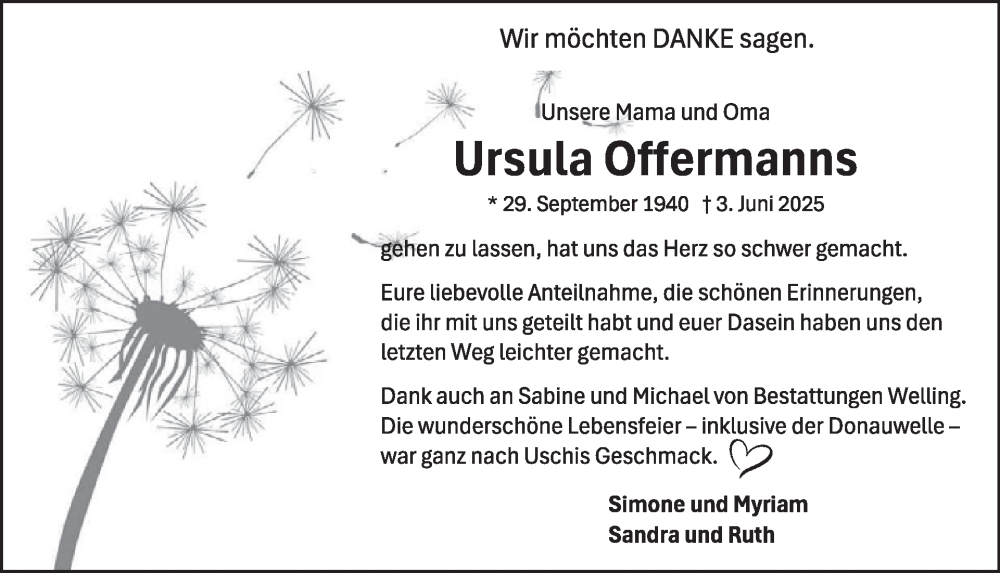  Traueranzeige für Ursula Offermanns vom 19.07.2025 aus WochenSpiegel