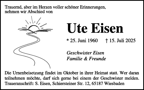 Traueranzeige von Ute Eisen von WochenSpiegel