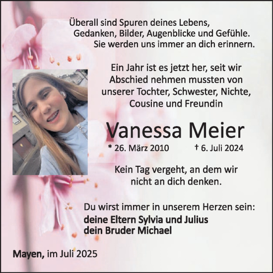 Traueranzeige von Vanessa Meier von WochenSpiegel