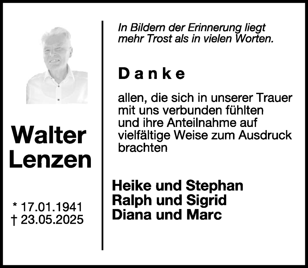  Traueranzeige für Walter Lenzen vom 12.07.2025 aus WochenSpiegel
