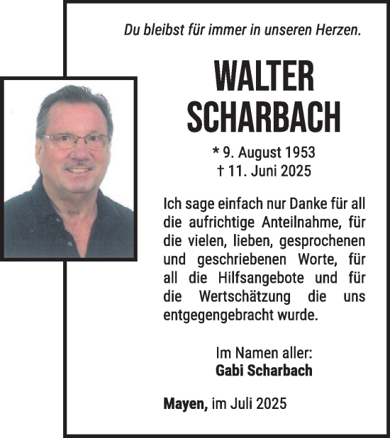 Traueranzeige von Walter Scharbach von WochenSpiegel