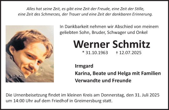 Traueranzeige von Werner Schmitz von WochenSpiegel