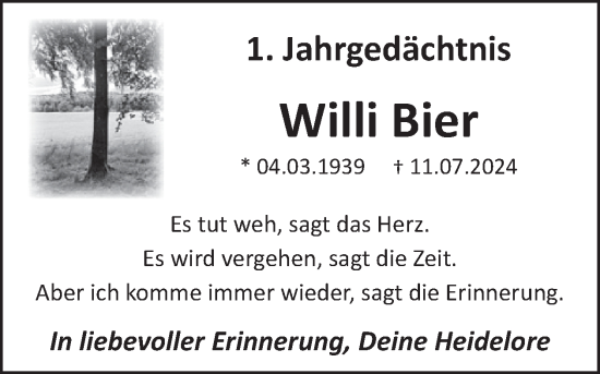 Traueranzeige von Willi Bier von WochenSpiegel