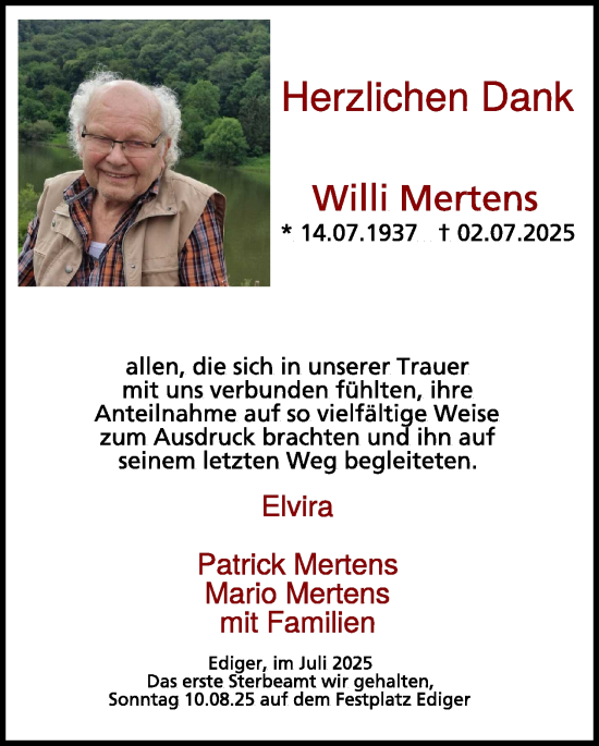 Traueranzeige von Willi Mertens von WochenSpiegel