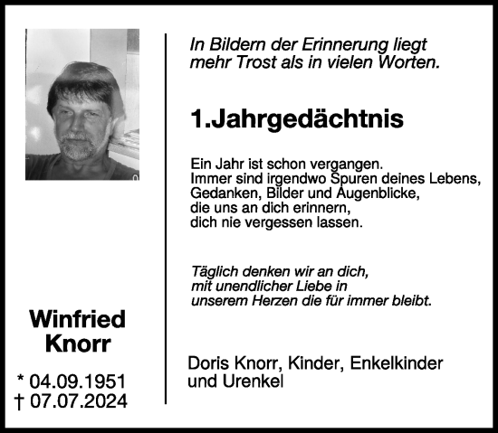 Traueranzeige von Winfried Knorr von WochenSpiegel