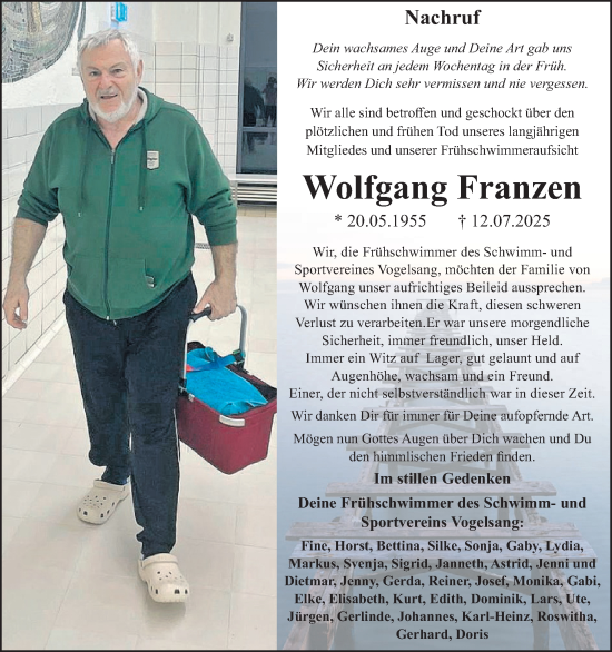 Traueranzeige von Wolfgang Franzen von WochenSpiegel