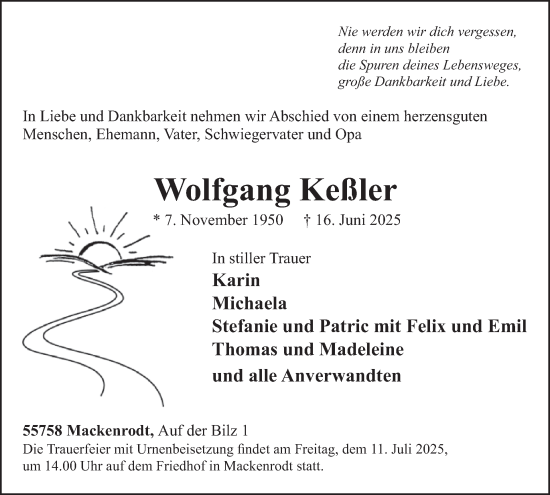 Traueranzeige von Wolfgang Keßler von WochenSpiegel