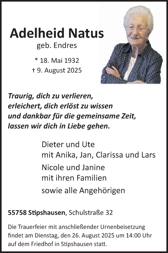 Traueranzeige von Adelheid Natus von WochenSpiegel