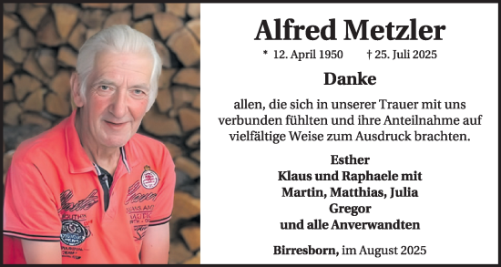 Traueranzeige von Alfred Metzler von WochenSpiegel