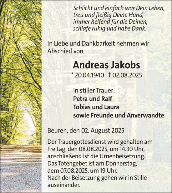 Traueranzeige von Andreas Jakobs von WochenSpiegel